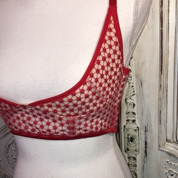 Beautiful Red Mesh And Embroidery Multiple Crisscross Back Straps Push-up Bra - Picture 3 of 10